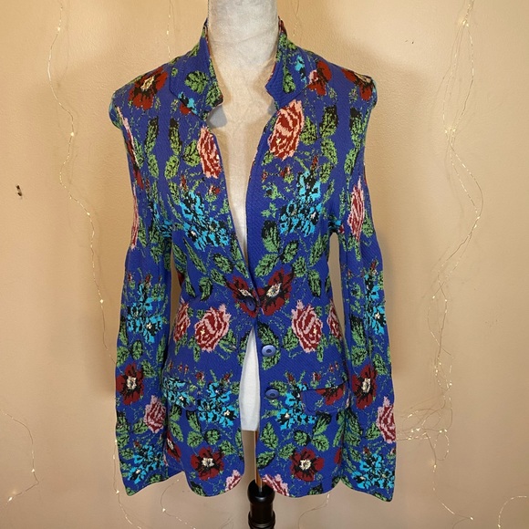 $340 Aldomartins Blue Knit Floral Blazer - Picture 7 of 10